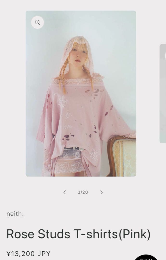 トップス neith. Rose Studs T-shirts(Pink)