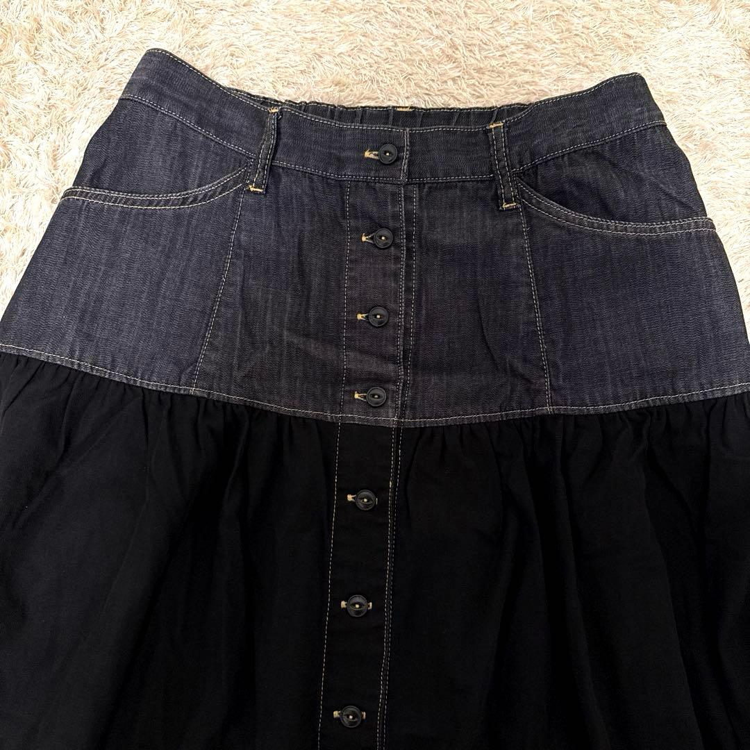 【美品】PINK HOUSE ワッペン付きロングスカート　デニム　黒　Lサイズ