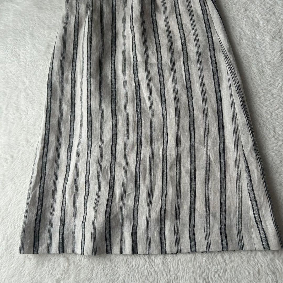 タグ付き✨23区 洗える リネンストライプ スカート Aライン ベルト付 近年