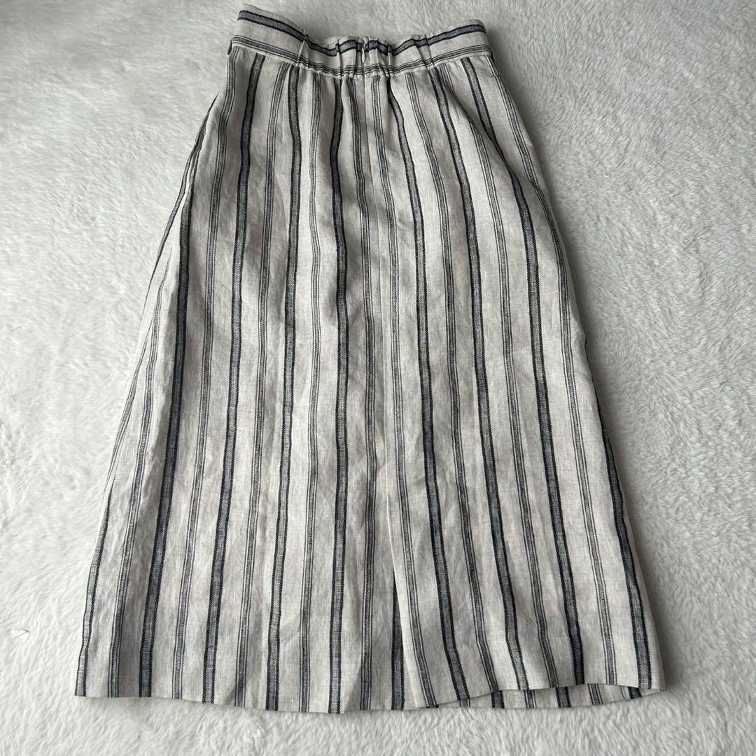 タグ付き✨23区 洗える リネンストライプ スカート Aライン ベルト付 近年