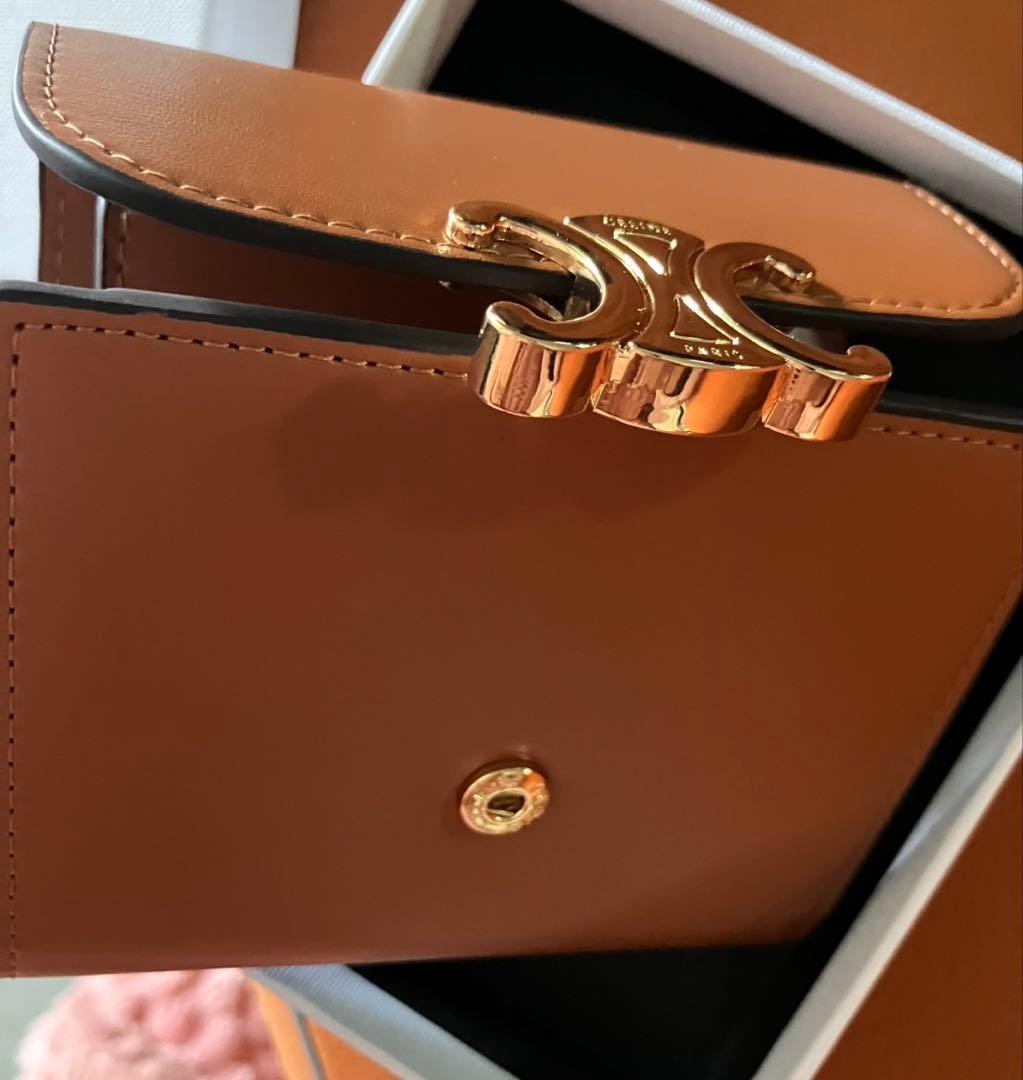CELINE セリーヌトリオンフ レザー三つ折り 財布 ブラウン