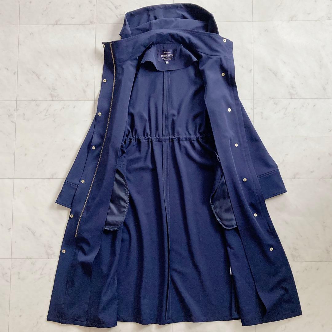極美品　JUSGLITTY 撥水ロングフードブルゾン　ネイビー