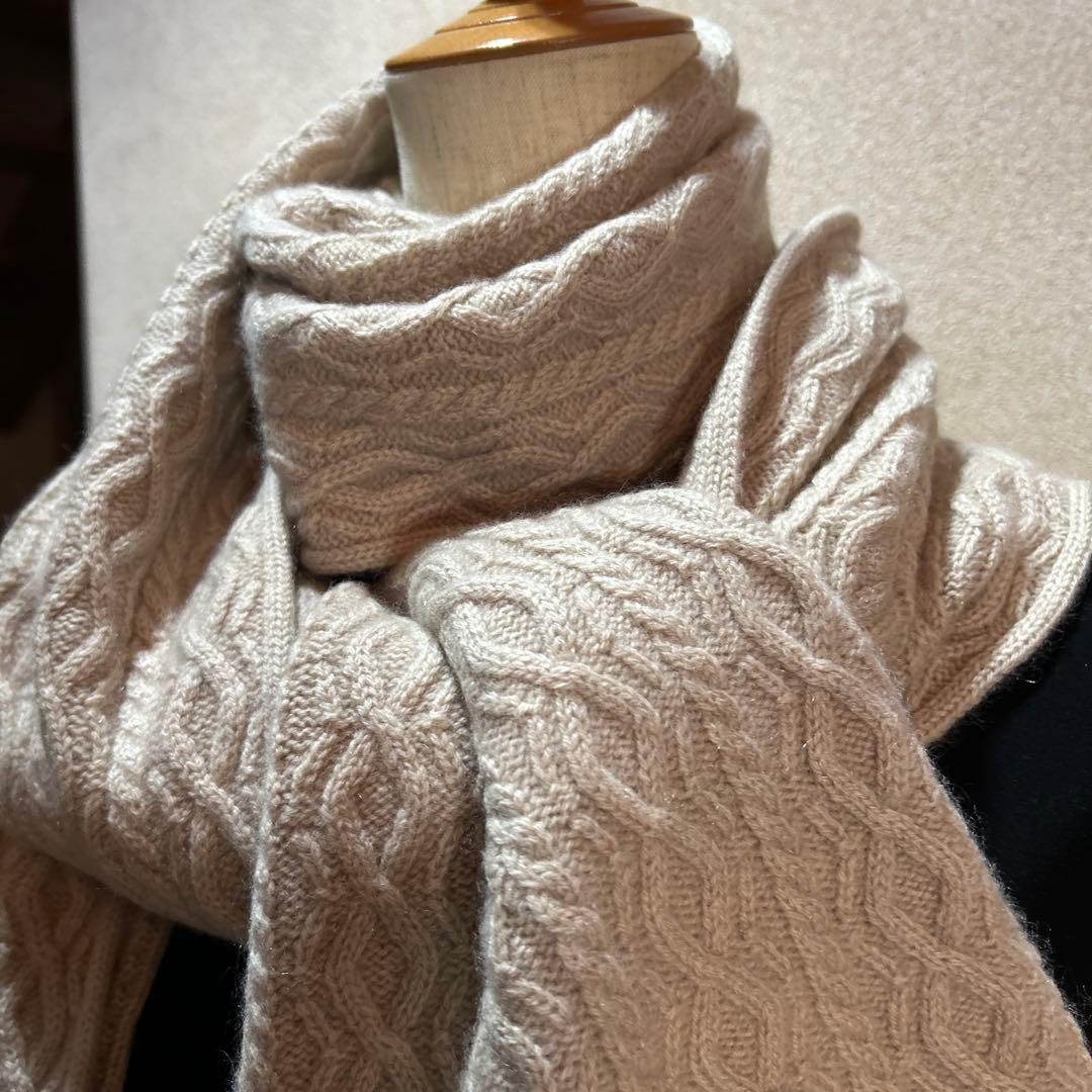 LANVIN ケーブル編みマフラー ベージュ、未使用タグ付き