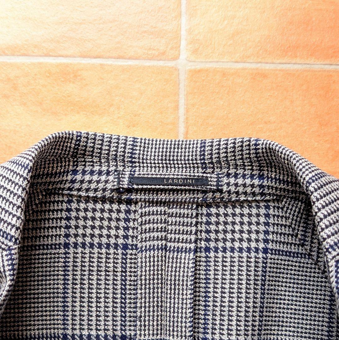 【近年モデル】LARDINI ジャケット グレンチェック シルク混 ブルーグレー