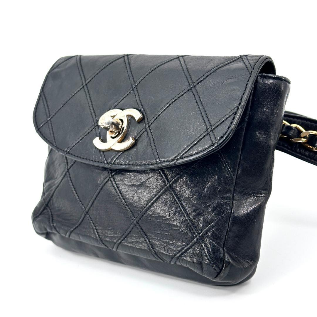 【美品】CHANEL ビコーレ マトラッセ CCロゴ ウエストポーチ レザー