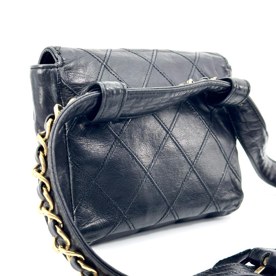【美品】CHANEL ビコーレ マトラッセ CCロゴ ウエストポーチ レザー