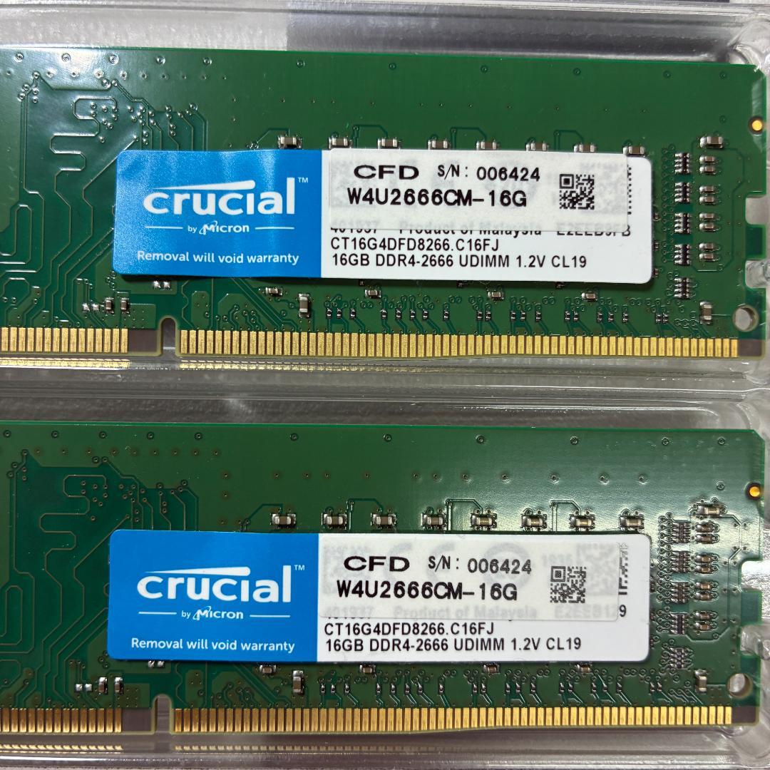 crucial メモリ 16GBx2（32GB） DDR4-2666