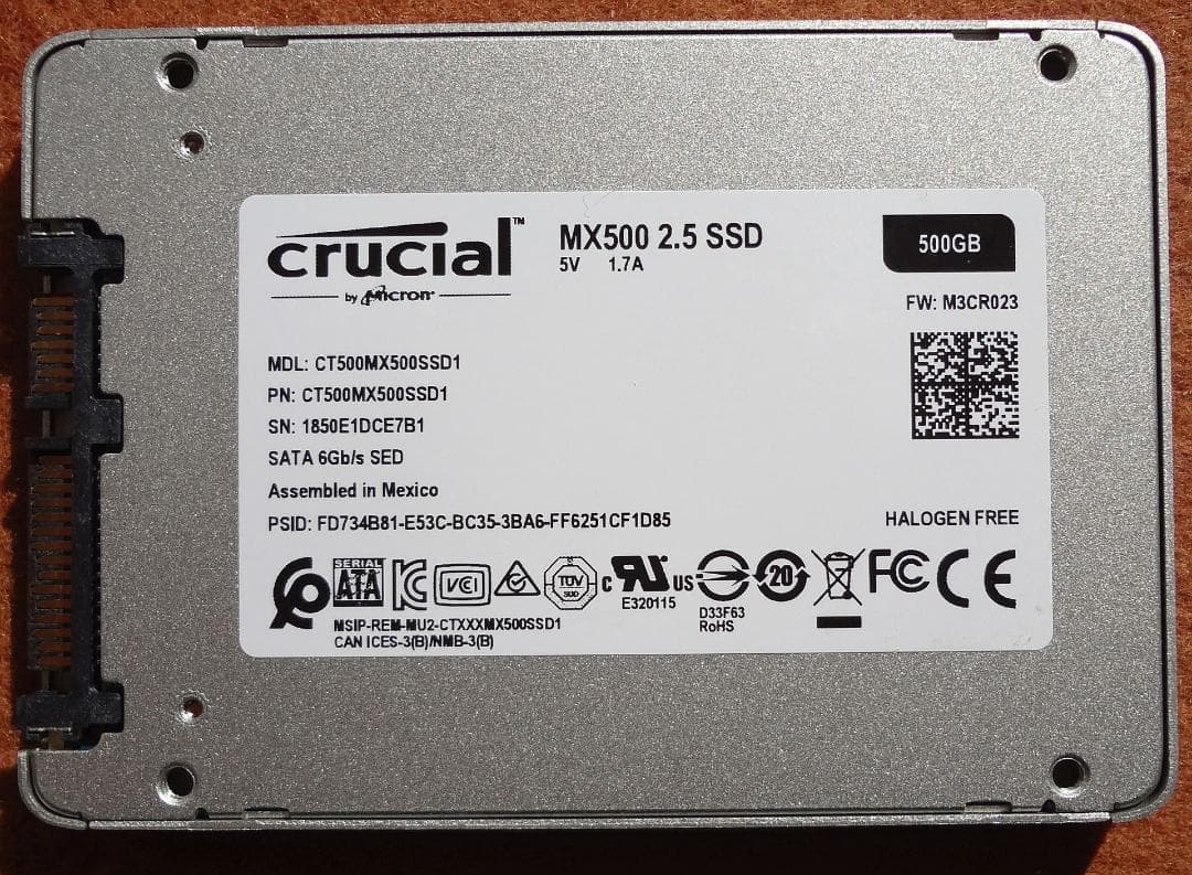 crucial MX500 500GB 2.5インチSSD【健康状態92%】