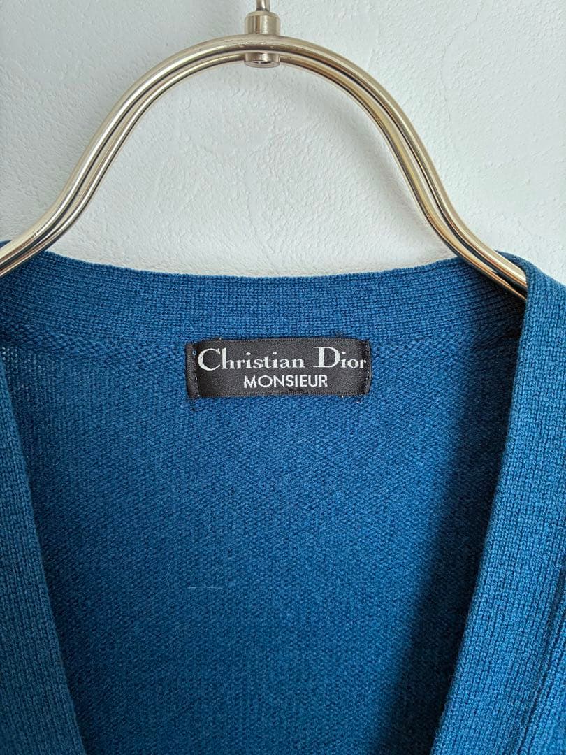 Christian Dior ラムウール Vネック　カーディガン ブルー　M