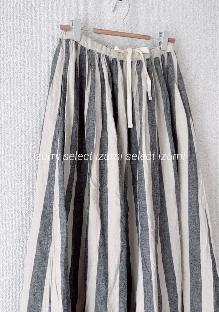 美品　ICHI ichi 年中使えるコットンリネンストライプタックスカート　麻