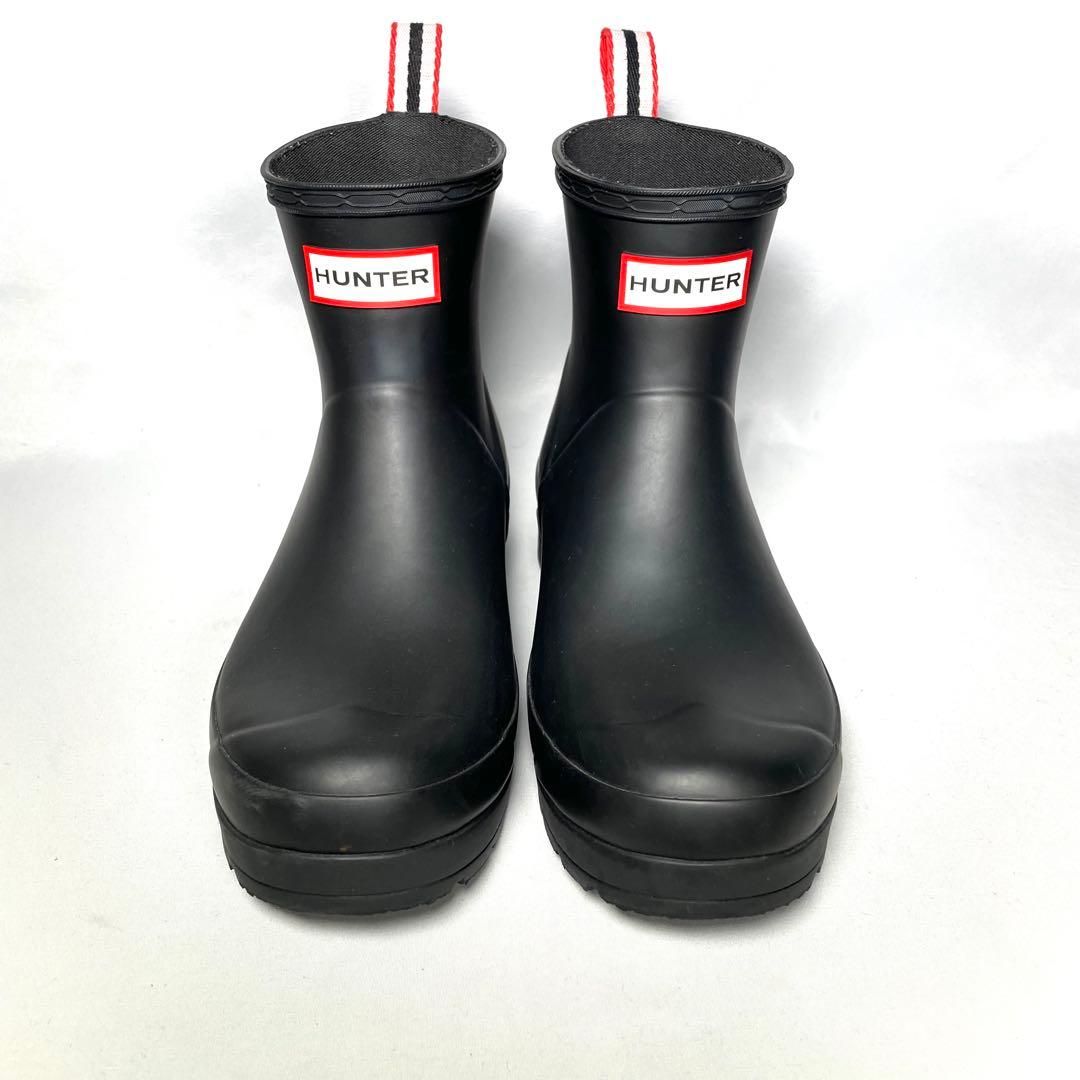 【美品】HUNTER ハンター　レインブーツ　ショートブーツ　黒　ロゴ