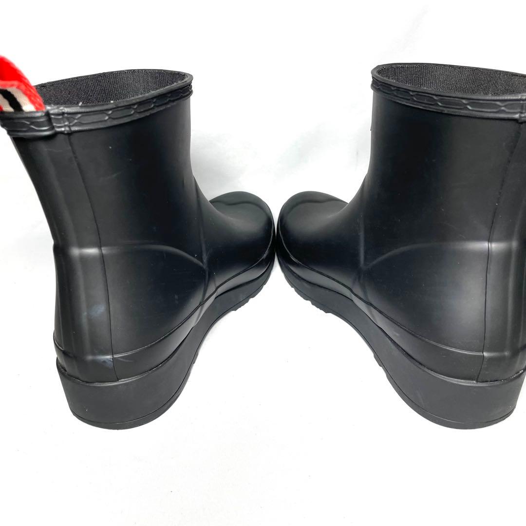 【美品】HUNTER ハンター　レインブーツ　ショートブーツ　黒　ロゴ