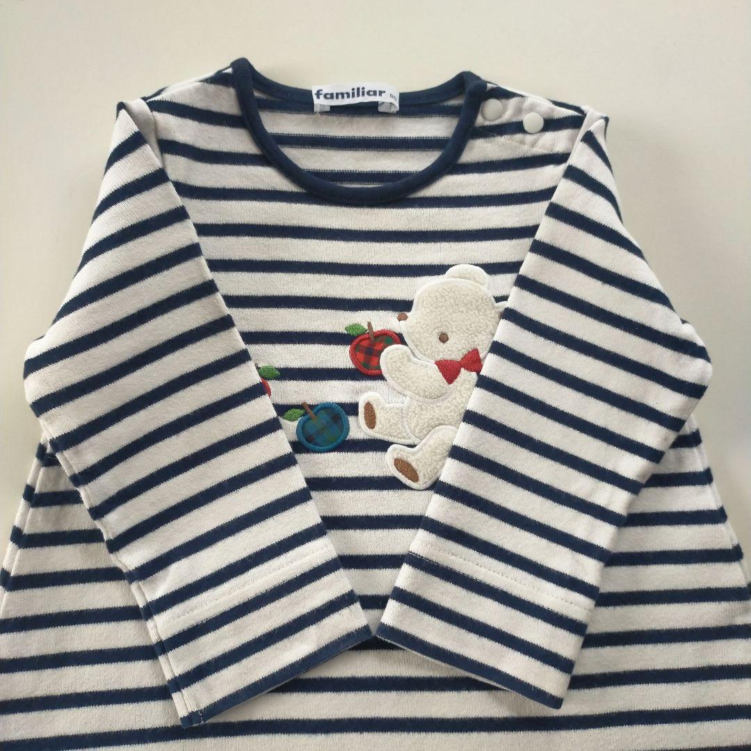 美品★現行品★80cm familiar 紺白ボーダー長袖ワンピース