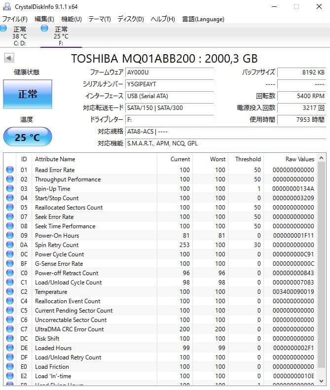 2.5インチ 2TB SATA ハードディスクドライブ