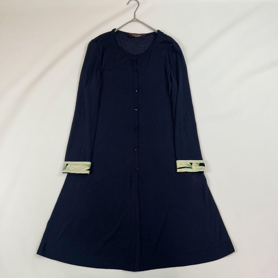 P464 美品 S レオナール 近年モデル 花柄 ロングカーディガン レディース