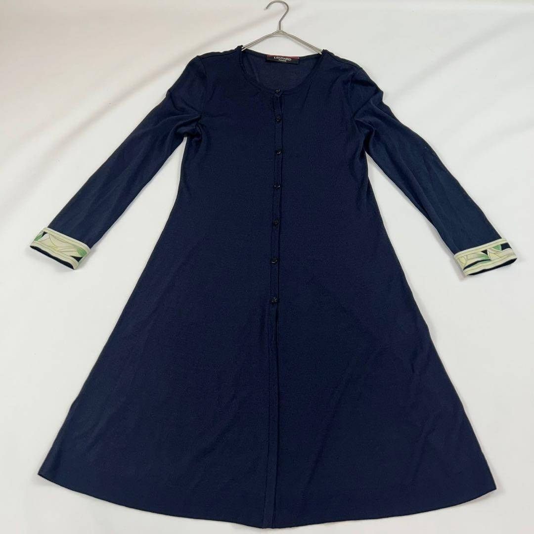 P464 美品 S レオナール 近年モデル 花柄 ロングカーディガン レディース