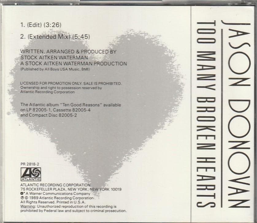 Jason Donovan　ブロークン・ハーツ　US盤貴重 CDシングル　PWL