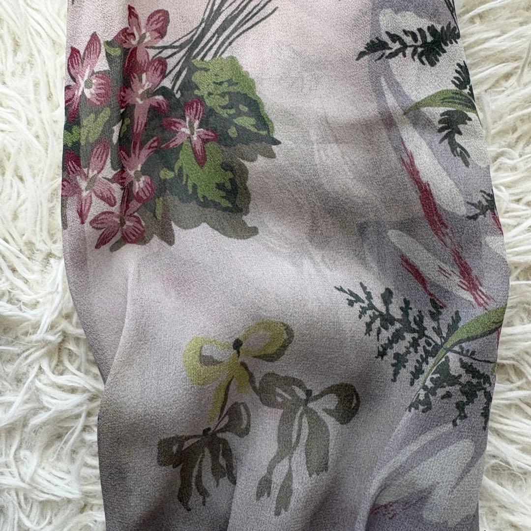 【美品】ピンタック　シルク100% シビラ　ワンピース　リボン　花柄　長袖　38