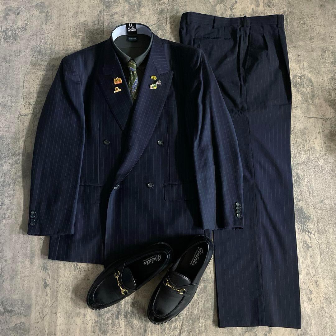 極美品 CELINE ネクタイ × イタリア製 極上ウール ダブルスーツ 濃紺