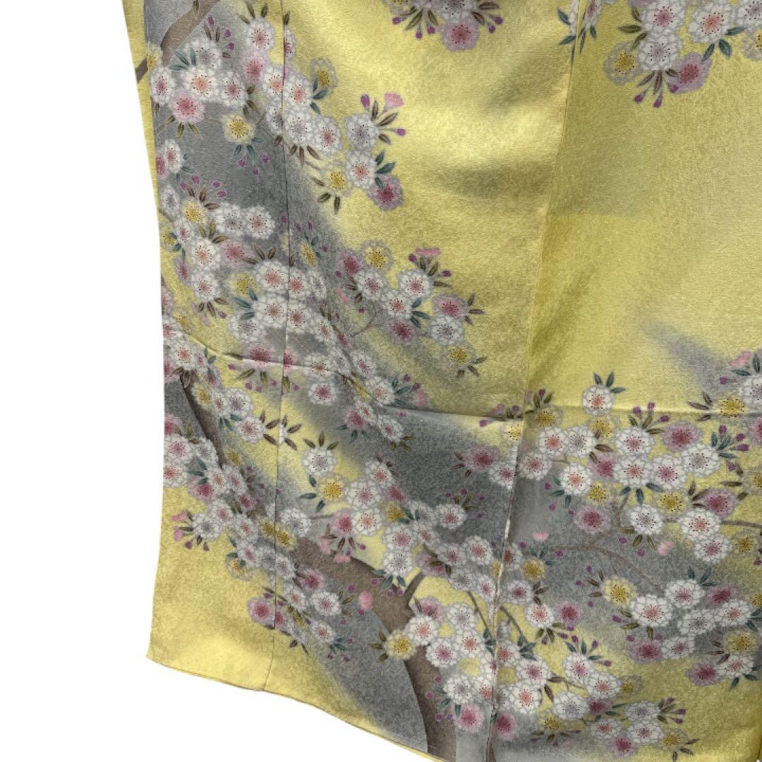 お*様 正絹 振袖 銀通し 紋意匠 豪華 クリームイエロー 未仕立て品 仮絵羽