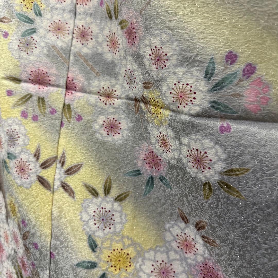 お*様 正絹 振袖 銀通し 紋意匠 豪華 クリームイエロー 未仕立て品 仮絵羽