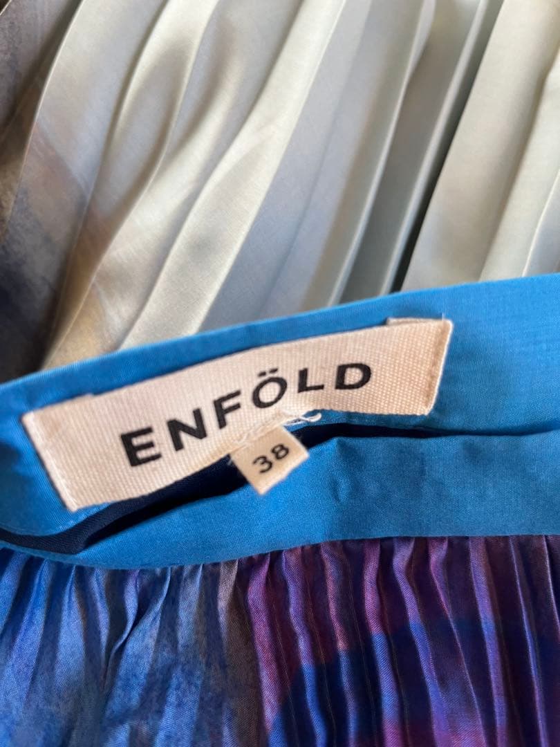 ENFÖLD プリーツスカート ブルー系 マルチカラー 38 マーブル