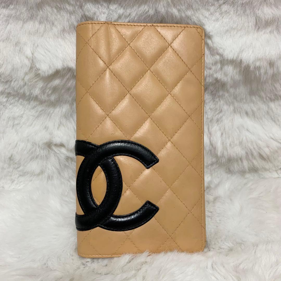 コッシー様CHANEL カンボンライン 二つ折り財布　黒　ベージュ