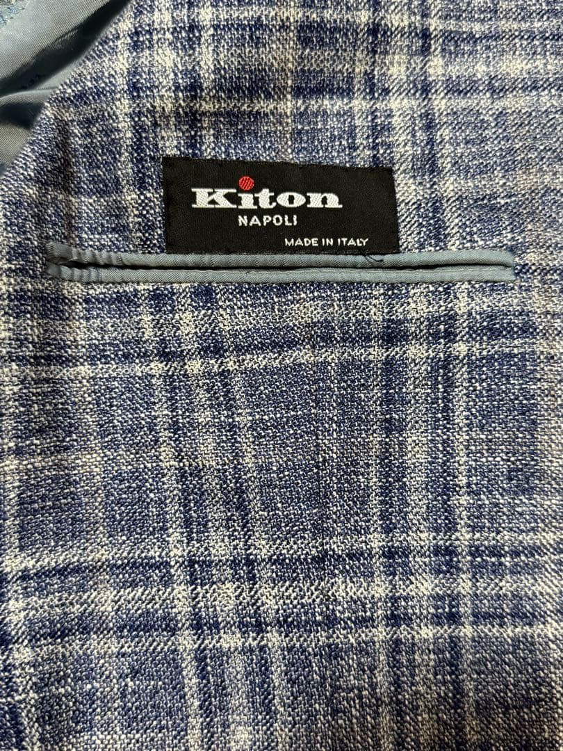 KITON キートン カシミヤ シルク リネン チェック柄 テーラードジャケット