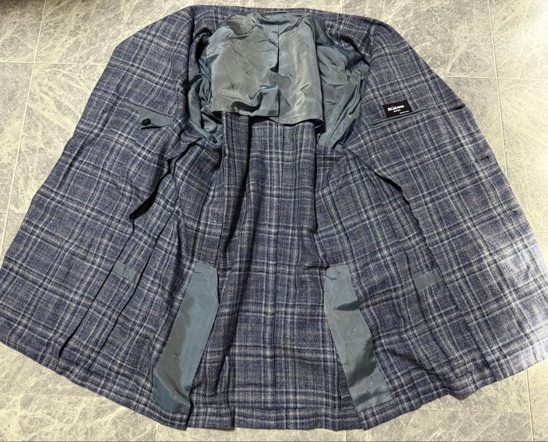 KITON キートン カシミヤ シルク リネン チェック柄 テーラードジャケット