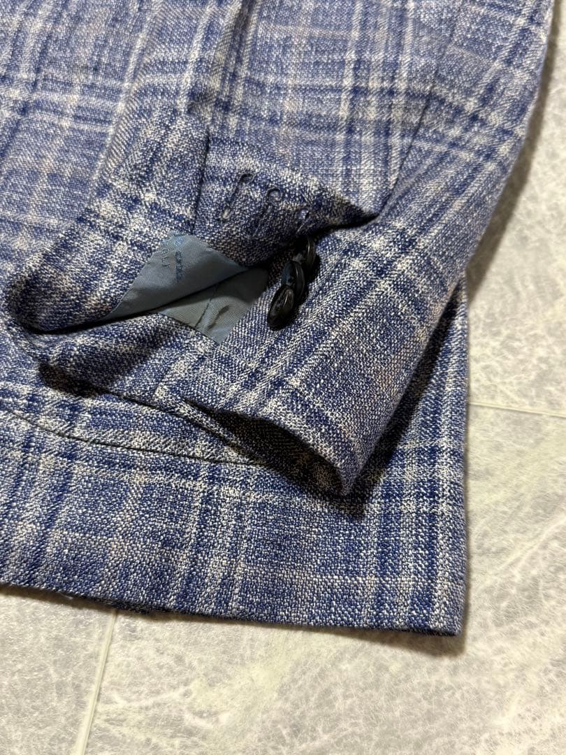 KITON キートン カシミヤ シルク リネン チェック柄 テーラードジャケット