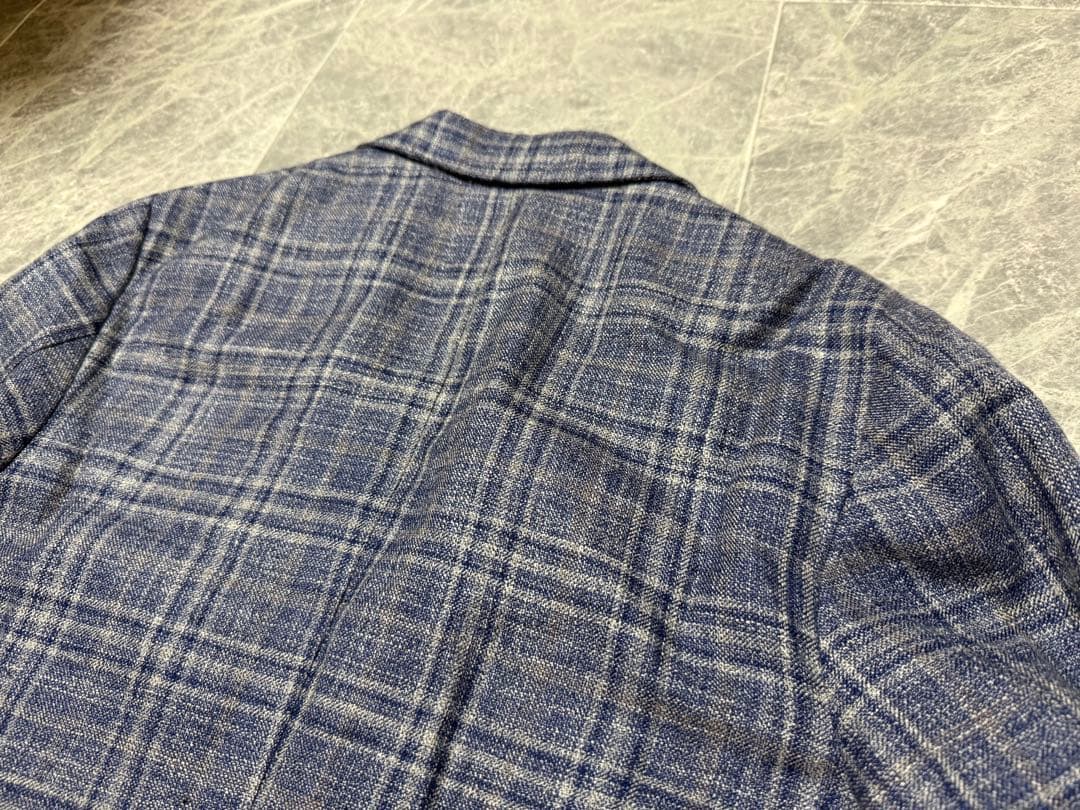 KITON キートン カシミヤ シルク リネン チェック柄 テーラードジャケット