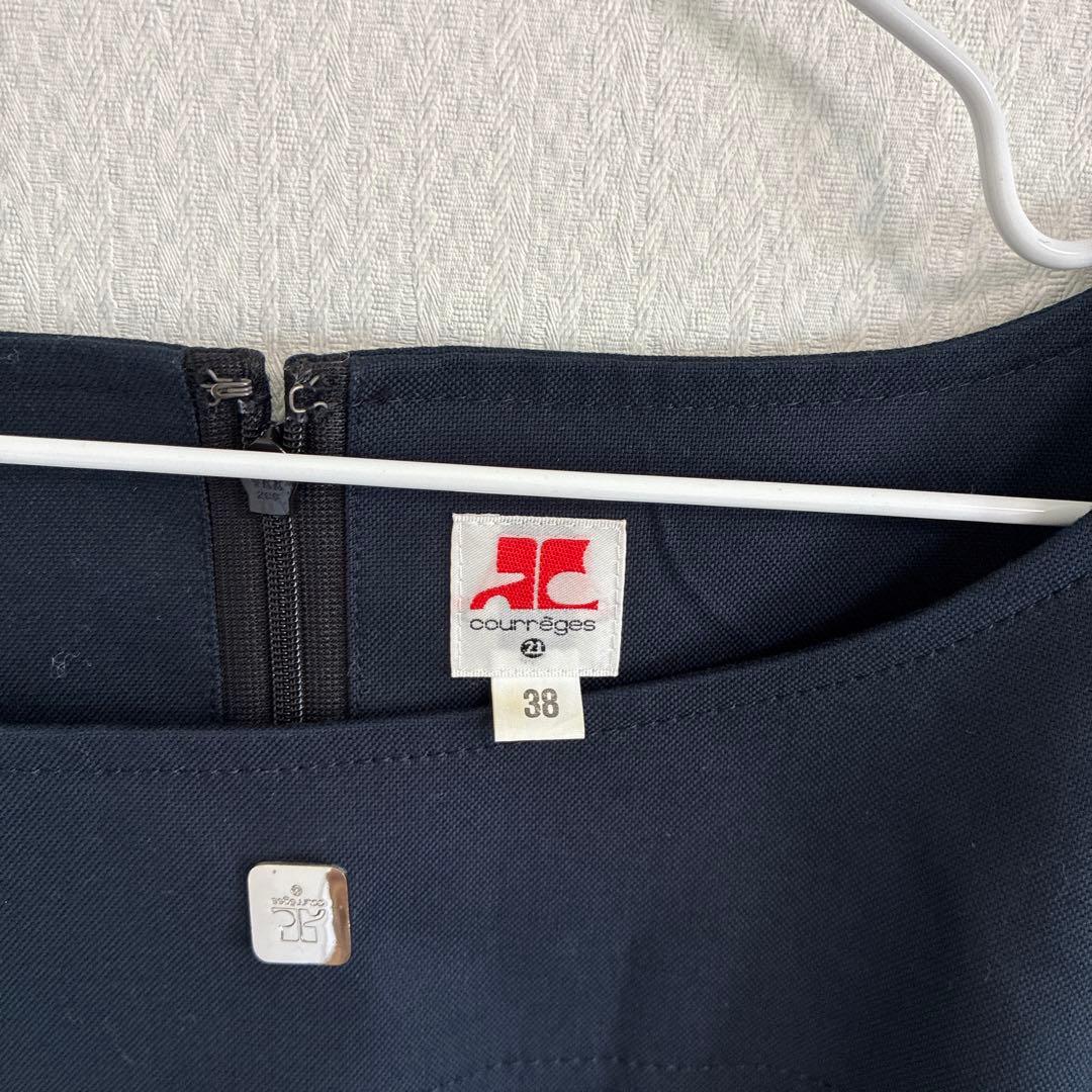 courrèges ネイビー ひざ丈　ワンピース 半袖 クレージュ　プリーツ