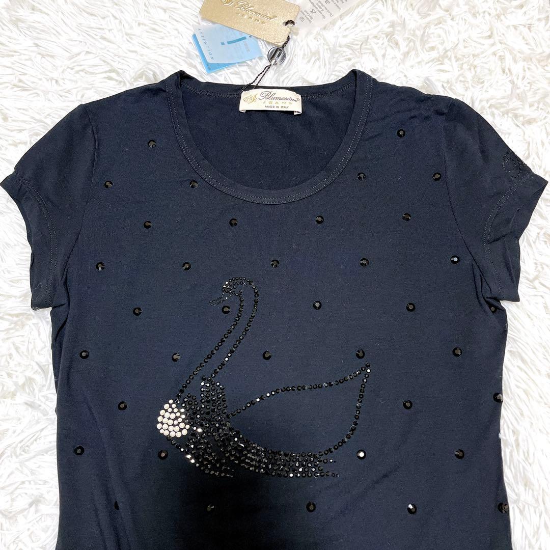 ブルマリン Tシャツ ストレッチ ブラック パール ストーン フレンチスリーブ