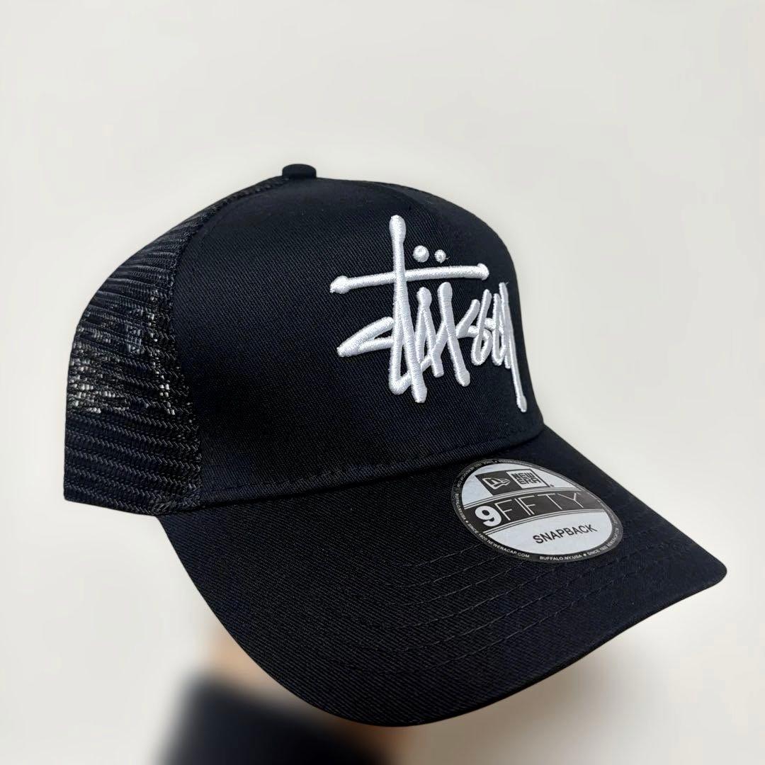 STUSSY ステューシー 黒 刺繍メッシュキャップ