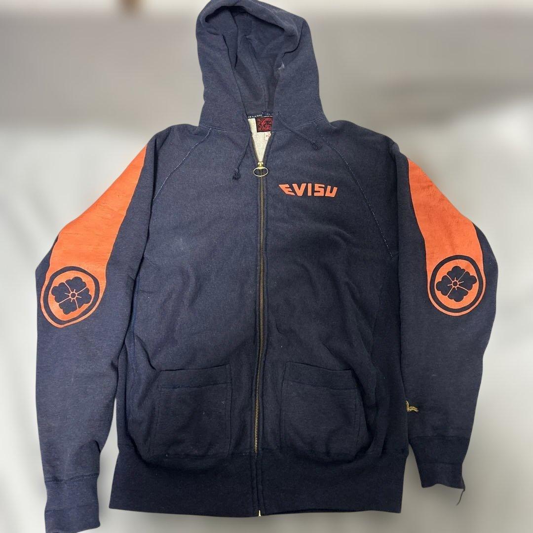 EVISU ジップパーカー ネイビー×オレンジ サイズ44