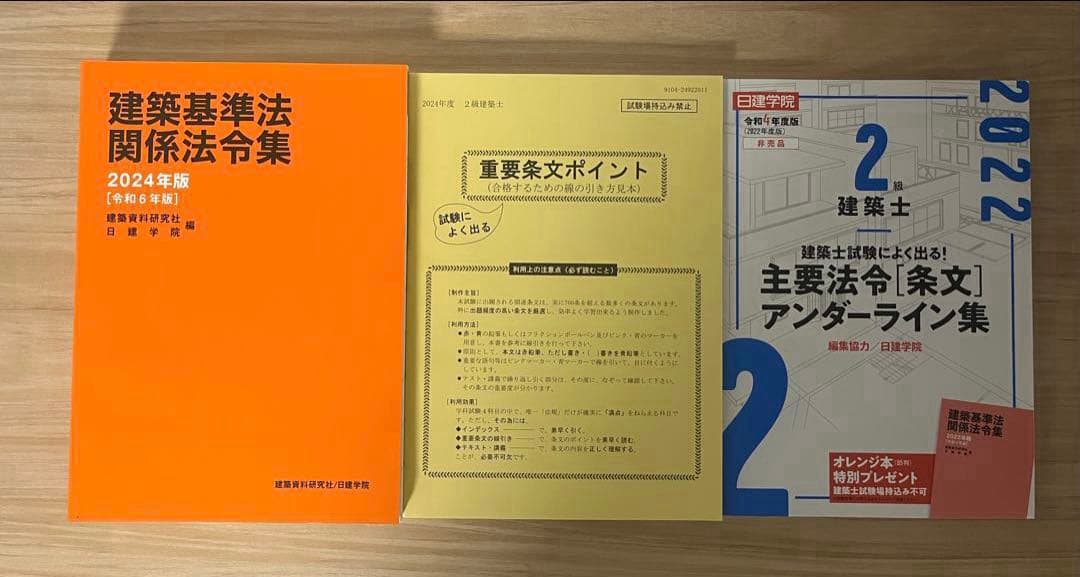 2級建築士　教科書　問題集　法令集一式　2024年　日建学院