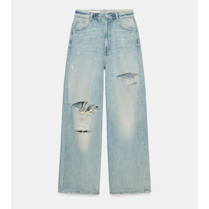 完売品 ZARA TRF ミッドライズ折り返しウエストデニムパンツ 32 希少