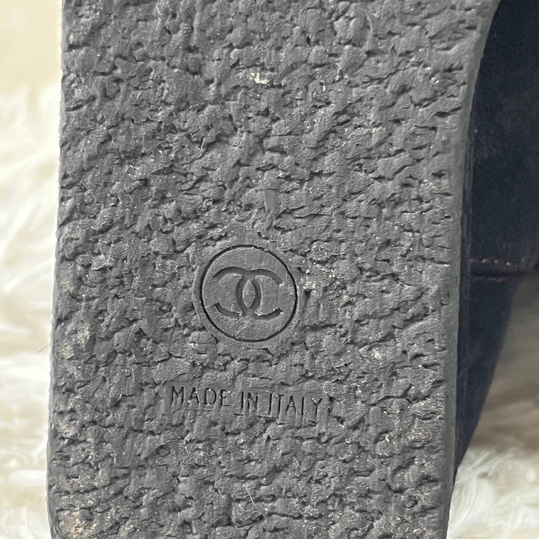 美品　CHANEL ロングブーツ　スエード　黒　23.5 ココマーク　チェーン