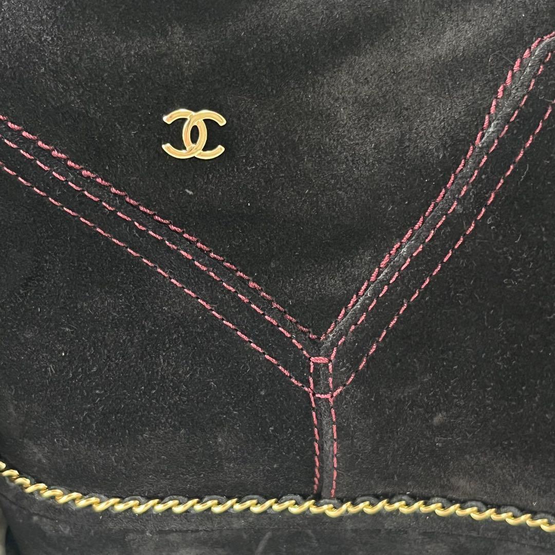 美品　CHANEL ロングブーツ　スエード　黒　23.5 ココマーク　チェーン