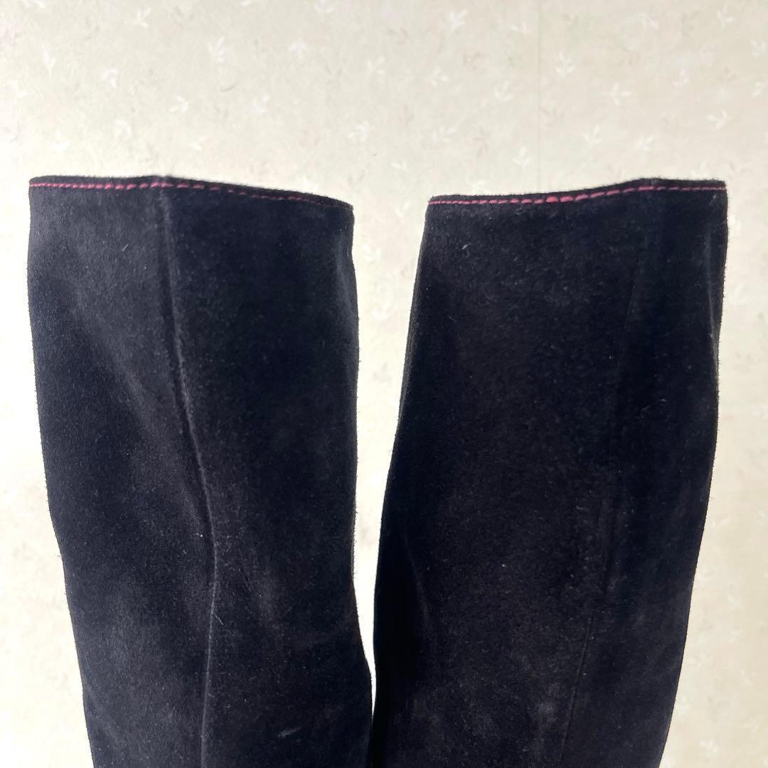 美品　CHANEL ロングブーツ　スエード　黒　23.5 ココマーク　チェーン