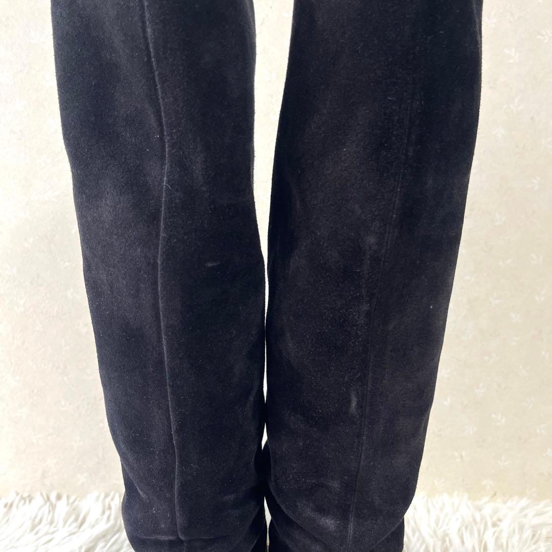 美品　CHANEL ロングブーツ　スエード　黒　23.5 ココマーク　チェーン