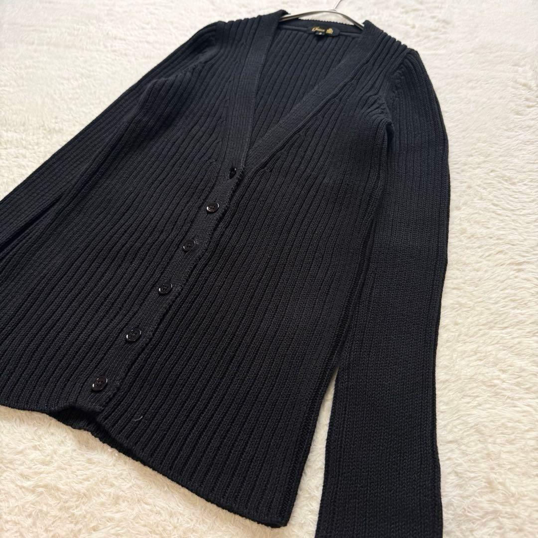 【美品】Drawer コットンリネンリブニットカーディガン　リボンベルト　黒