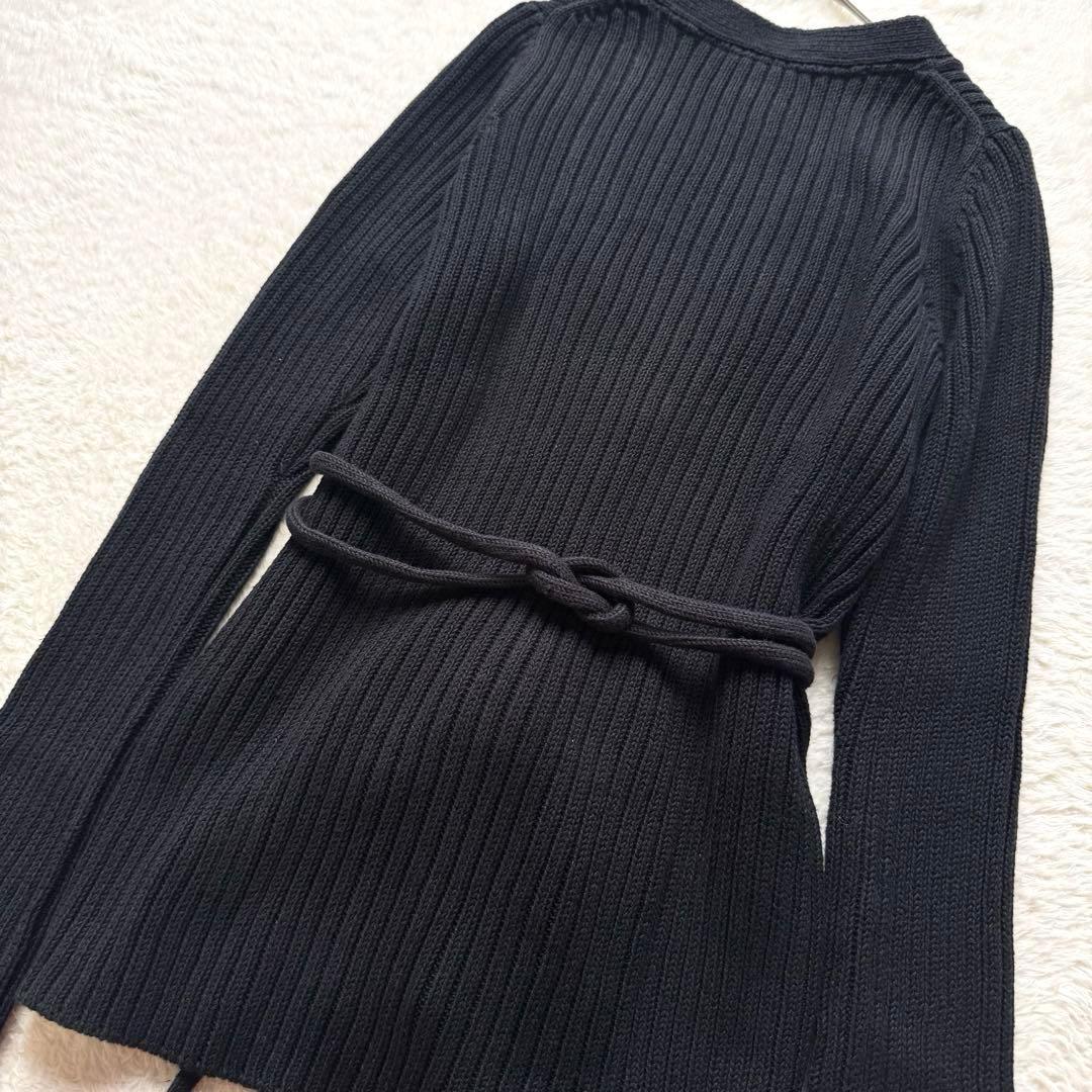 【美品】Drawer コットンリネンリブニットカーディガン　リボンベルト　黒
