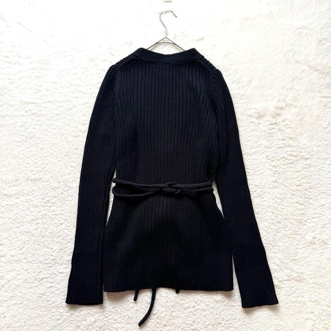 【美品】Drawer コットンリネンリブニットカーディガン　リボンベルト　黒