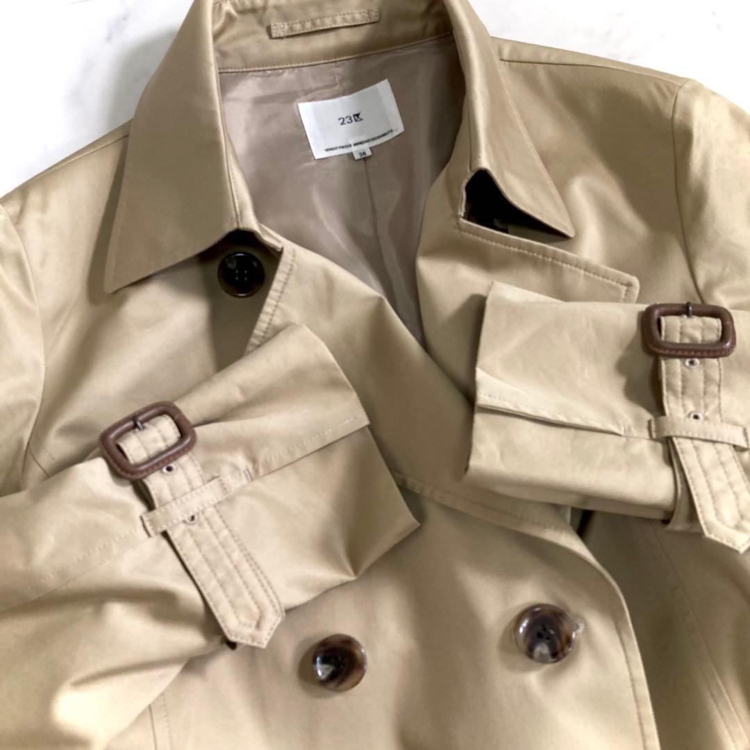 美品 23区 20SS コットンギャバジンロングコート 38 ベージュ
