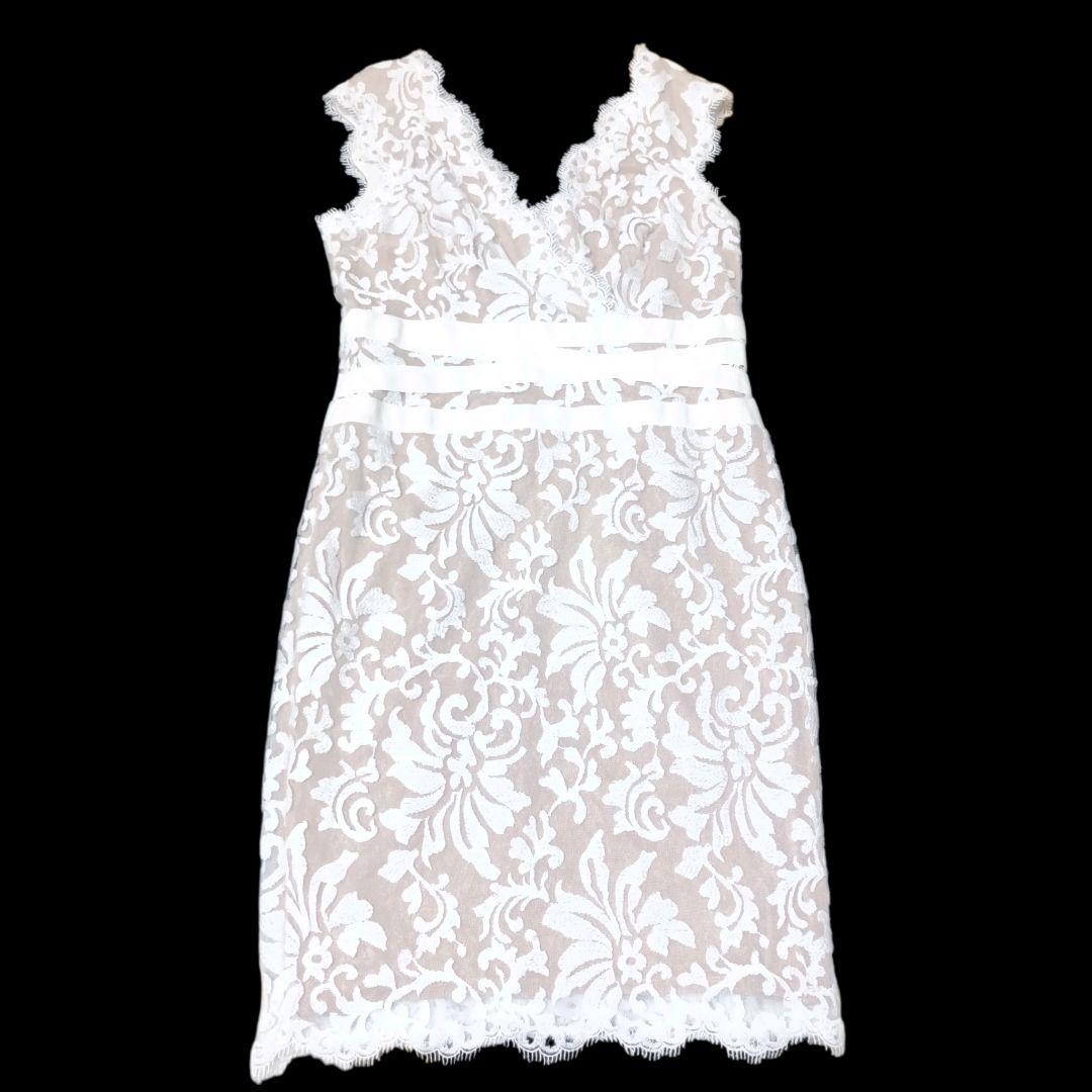 ✨TADASHI SHOJI 花柄 総レース リボン付 ノースリーブ ワンピース