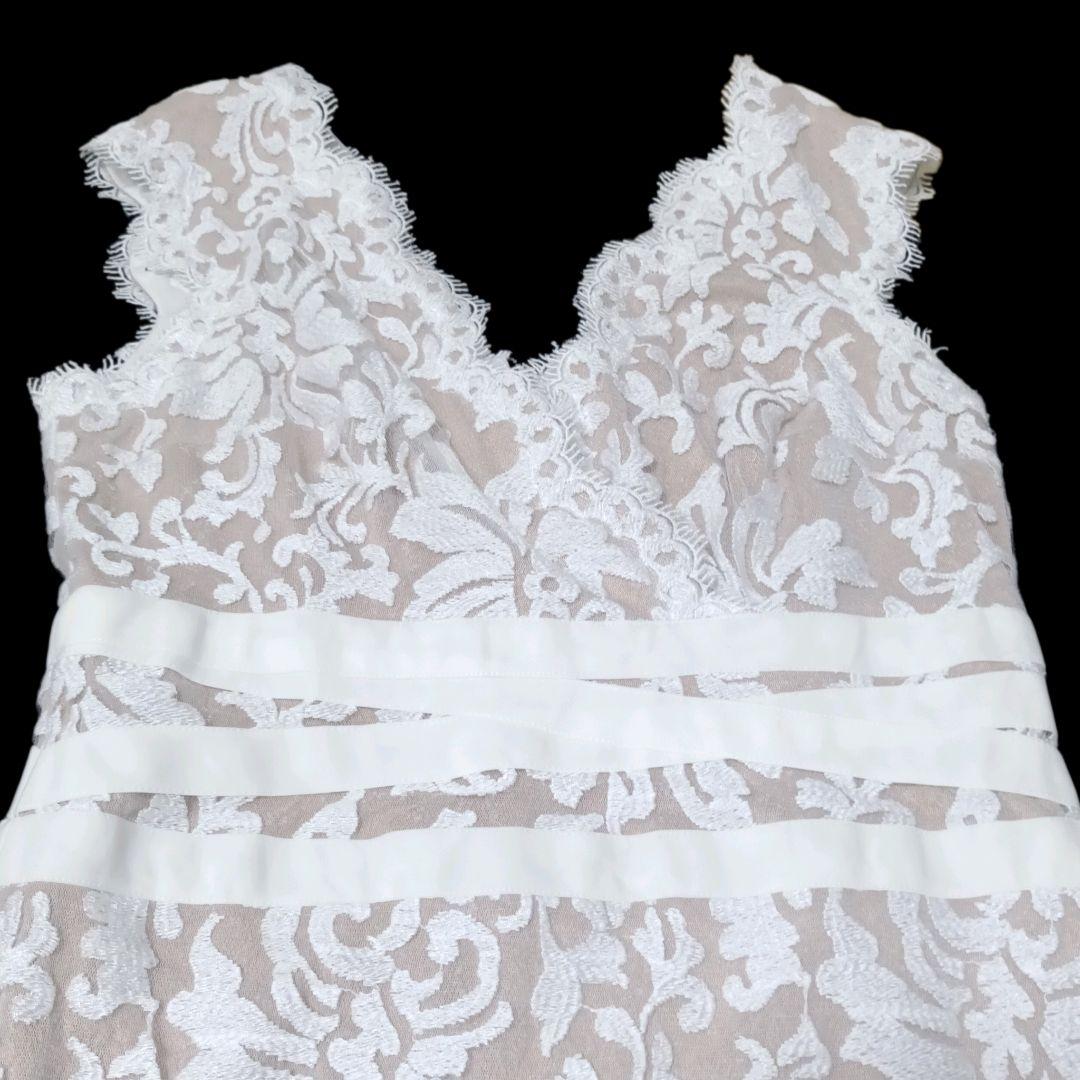✨TADASHI SHOJI 花柄 総レース リボン付 ノースリーブ ワンピース