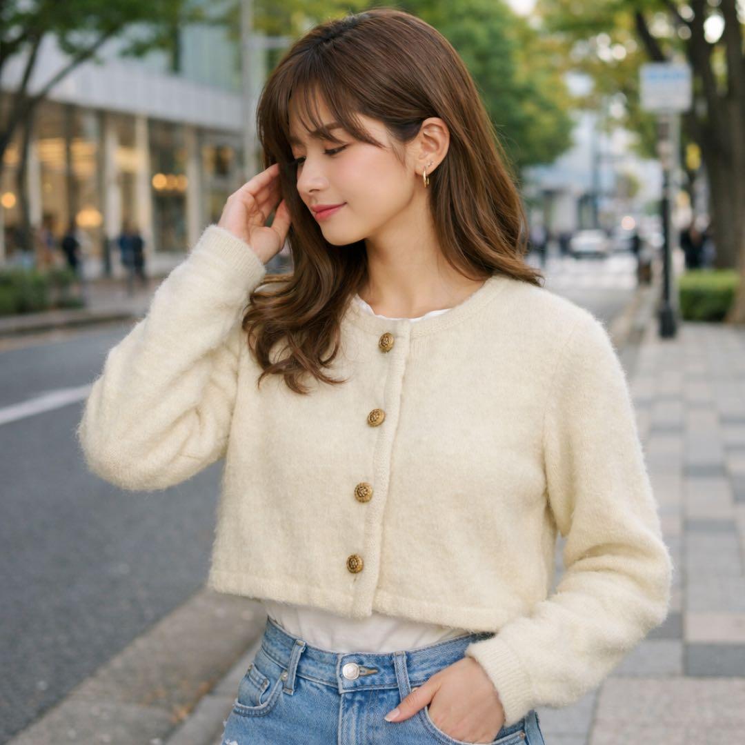 極美品✨【SNIDEL】モヘヤニットジャケット 金ボタン 丈短 フリーサイズ