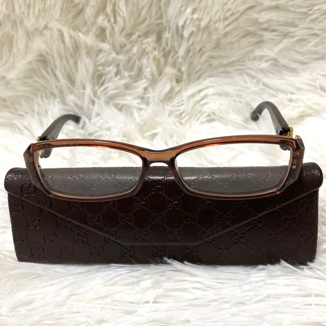 GUCCI メガネ ブラウン ストーン ケースあり クリーナーあり