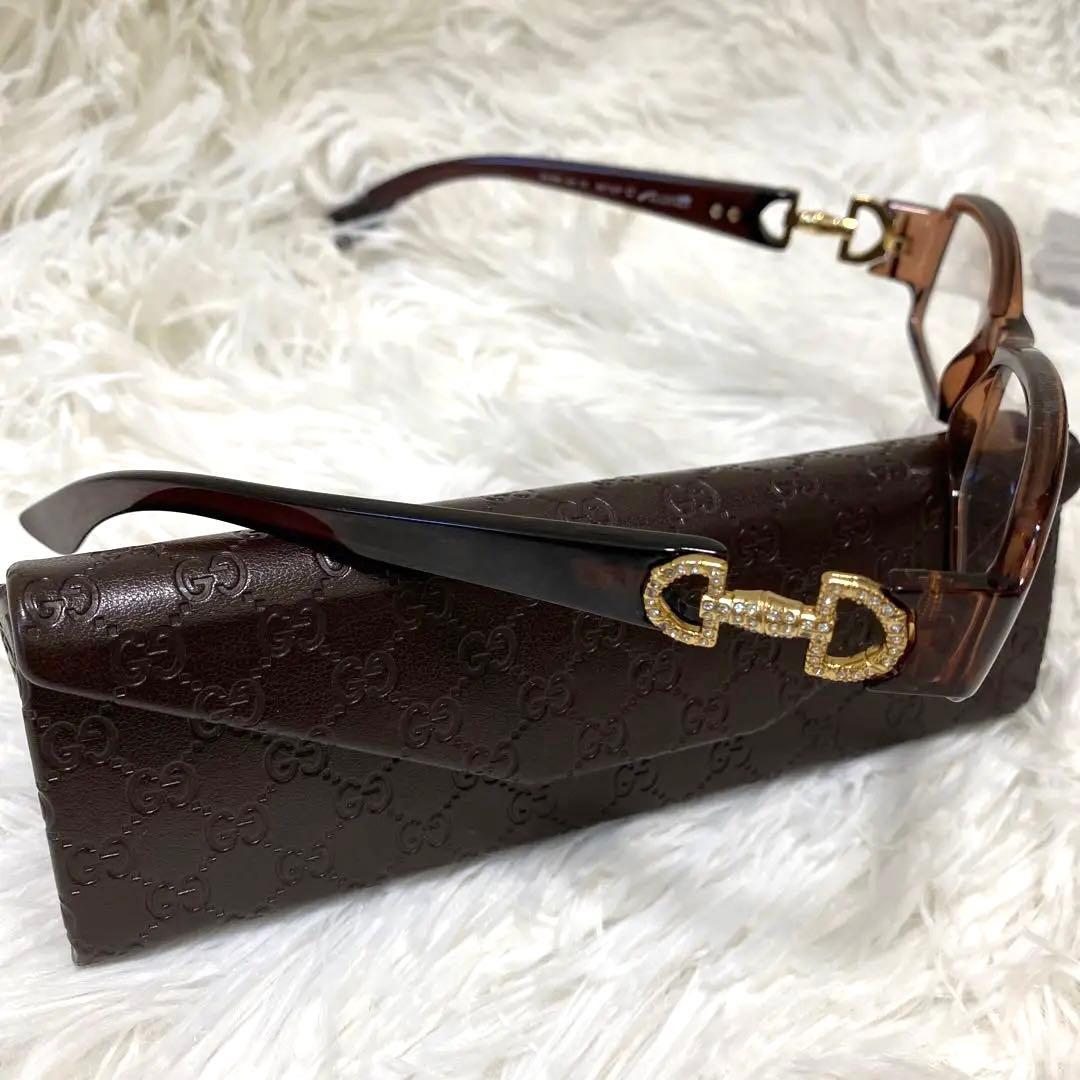 GUCCI メガネ ブラウン ストーン ケースあり クリーナーあり